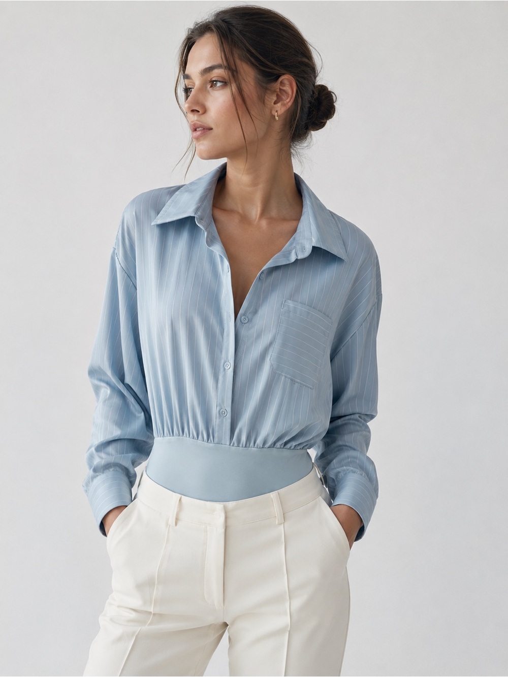 NWOT Women’s Light Blue Button-Up Blouse/ Shirt - bodysuit